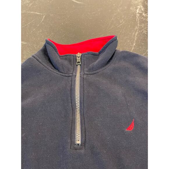 Nautica Navy and  Red 3/4 zip fleece lined sweatshirt Med. - Picture 7 of 12